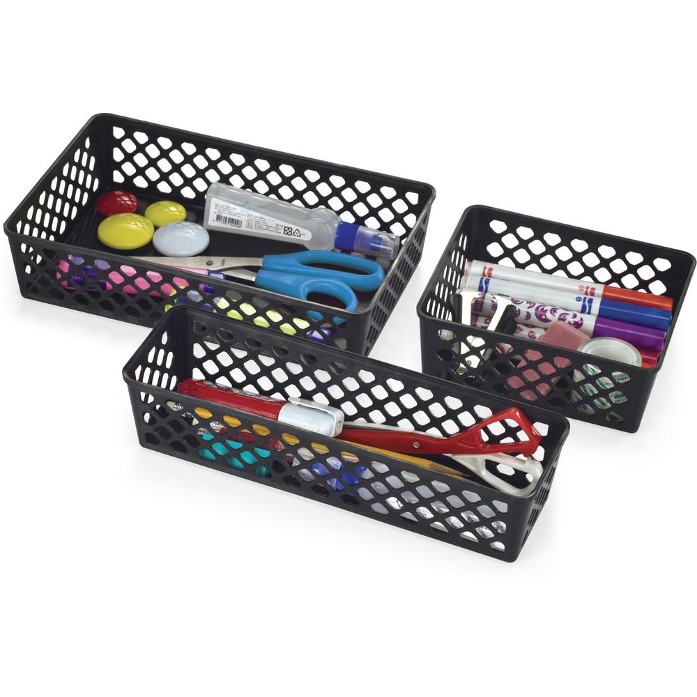 Officemate Achieva Recycled Supply Baskets - 2.4" Height x 10.1" Width x 6.1" Depth - Black - Plastic, 2PK. Picture 9