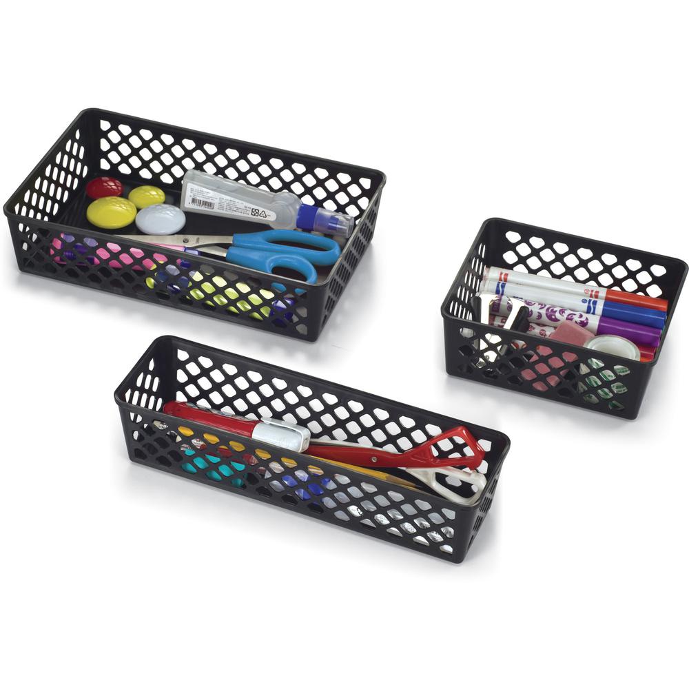 Officemate Supply Baskets - 2.4" Height x 6.1" Width x 5" Depth - Black - Plastic. Picture 4