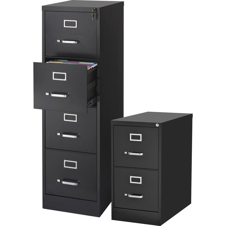 Lorell Commercial-grade Vertical File - 2-Drawer - 15" x 22" x 28.4" - 2 x Drawer(s) for File - Letter - Lockable, Ball-bearing Suspension - Black - Steel - Recycled. Picture 9
