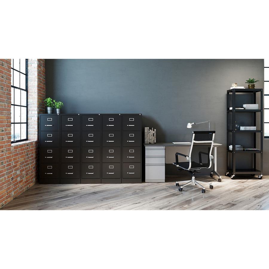 Lorell Fortress Series 22" Commercial-Grade Vertical File Cabinet - 15" x 22" x 52" - 4 x Drawer(s) for File - Letter - Lockable, Ball-bearing Suspension - Black - Steel - Recycled. Picture 9