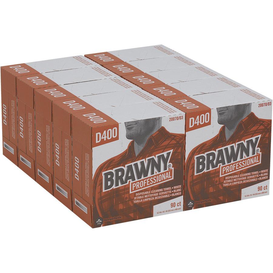 Brawny&reg; Professional D400 Disposable Cleaning Towels - 16.10" x 9.20" - White - 90 Per Box - 900 / Carton. Picture 4