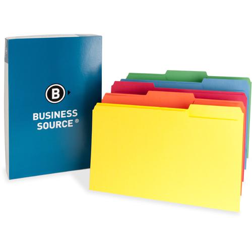 Business Source 1/3 Tab Cut Legal Recycled Top Tab File Folder - 8 1/2" x 14" - 3/4" Expansion - Top Tab Location - Assorted Position Tab Position - Assorted - 10% Recycled - 100 / Box. Picture 2