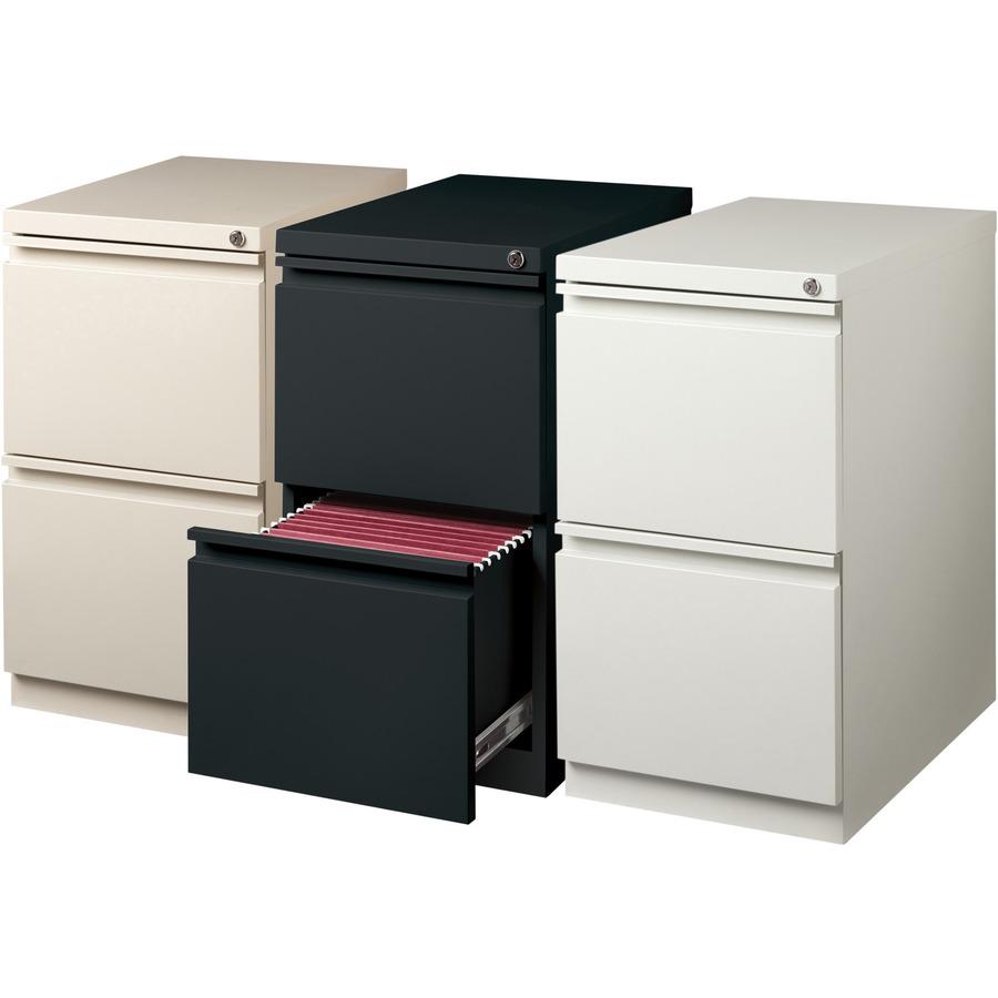 Lorell 20" File/File Mobile File Cabinet with Full-Width Pull - 15" x 20" x 27.8" - Letter - Recessed Handle, Ball-bearing Suspension, Security Lock - Putty - Steel - Recycled. Picture 9