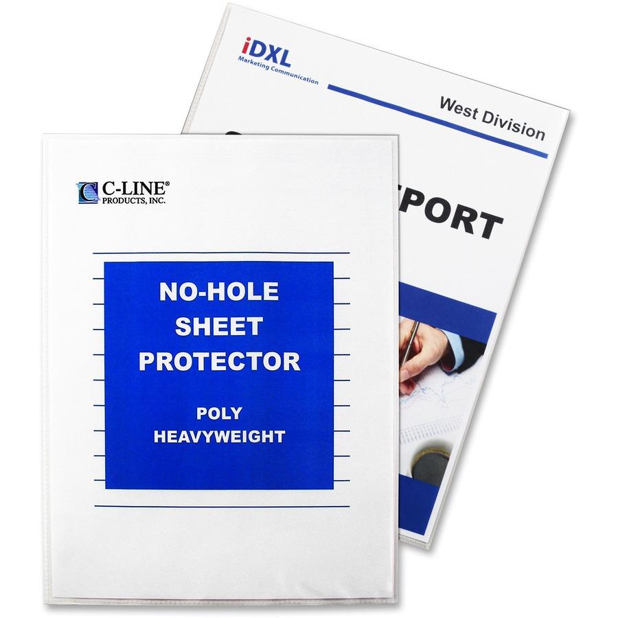 C-Line No-Hole Heavyweight Poly Sheet Protectors - Clear, Top Loading, 11 x 8-1/2, 25/BX, 62907. Picture 3
