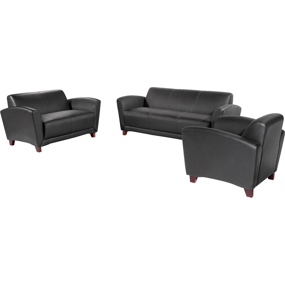 Lorell Reception Collection Black Leather Sofa - 75" x 34.5" x 31.3" - Leather Black Seat - 1 Each. Picture 3