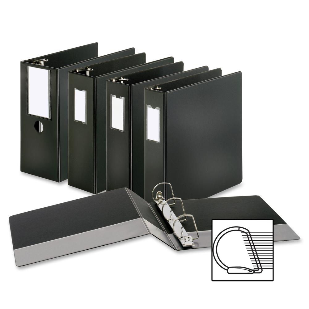 Business Source Slanted D-ring Binders - 5" Binder Capacity - Letter - 8 1/2" x 11" Sheet Size - 3 x D-Ring Fastener(s) - 2 Internal Pocket(s) - Chipboard, Polypropylene - Black - PVC-free, Non-stick,. Picture 2