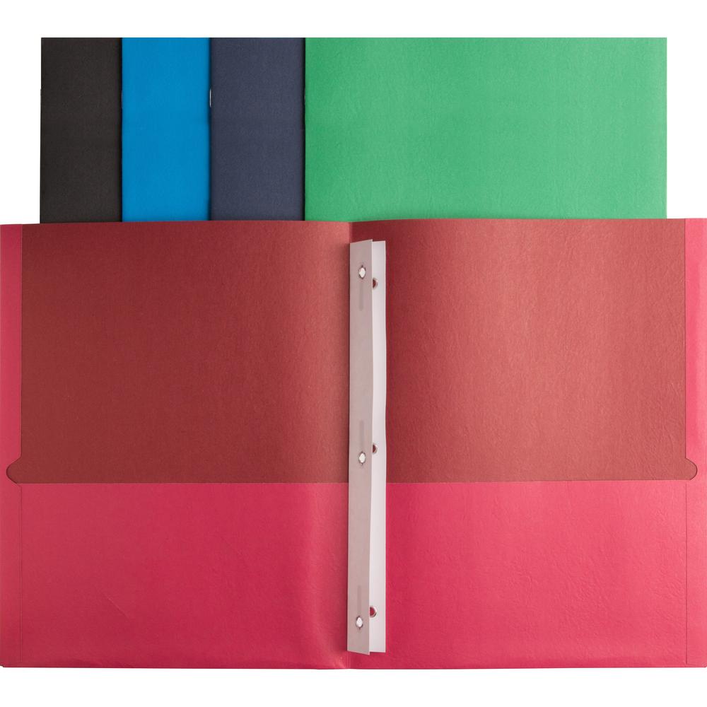 Business Source Letter Recycled Pocket Folder - 8 1/2" x 11" - 100 Sheet Capacity - 3 x Prong Fastener(s) - 1/2" Fastener Capacity - 2 Inside Front & Back Pocket(s) - Leatherette - Green - 35% Recycle. Picture 4