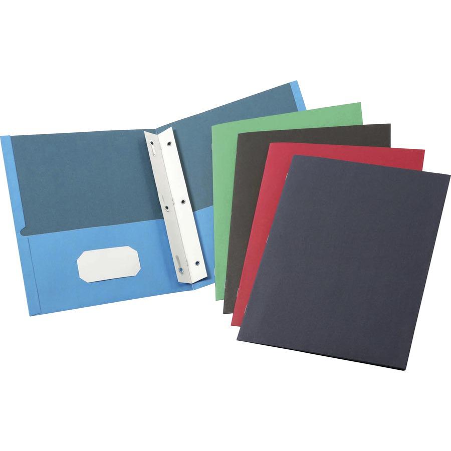 Business Source Letter Recycled Pocket Folder - 8 1/2" x 11" - 100 Sheet Capacity - 3 x Prong Fastener(s) - 2 Inside Front & Back Pocket(s) - Leatherette - Assorted - 35% Recycled - 25 / Box. Picture 5