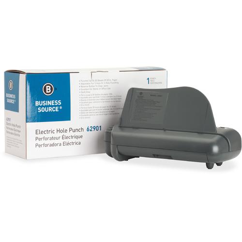 Business Source Electric Adjustable 3-hole Punch - 3 Punch Head(s) - 30 Sheet of 20lb Paper - 1/4" Punch Size - 17.8" x 5.3" x 8.3" - Gray. Picture 5