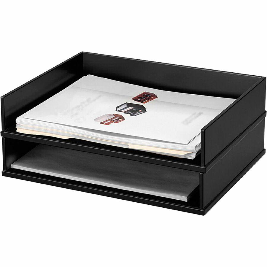 Victor 1154-5 Midnight Black Stacking Letter Tray - Desktop - Black - Wood, Faux Leather - 1Each. Picture 6