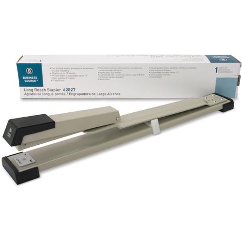 Business Source Long Reach Stapler - 20 of 20lb Paper Sheets Capacity - 210 Staple Capacity - Full Strip - 1/4" Staple Size - 1 Each - Putty, Gray, Black. Picture 7