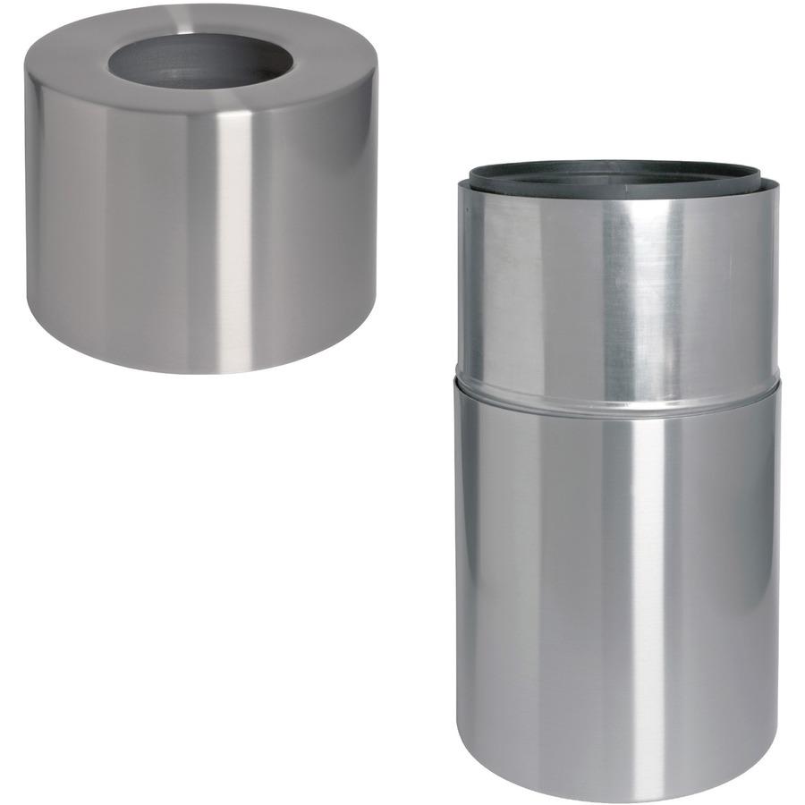 Genuine Joe Classic Cylinder 2-Piece Waste Receptacle - 35 gal Capacity - Weather Resistant, Fire Proof, Leak Proof - 34" Height x 18" Diameter - Aluminum - Silver - 1 Each. Picture 7