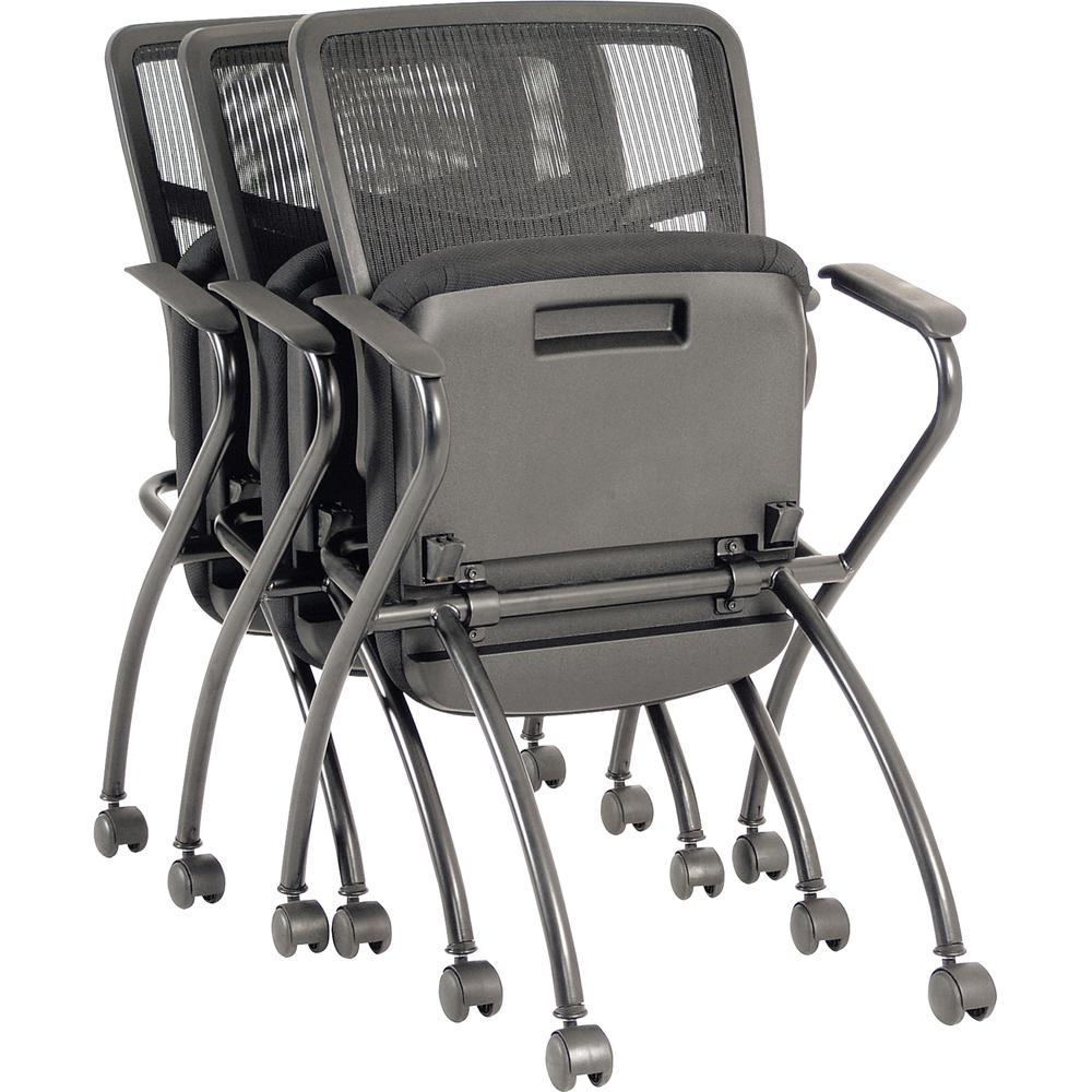 Lorell Mesh Back Fabric Seat Nesting Chairs - 2/CT - Fabric Seat - Powder Coated Metal Frame - Four-legged Base - Black - Mesh - 2 / Carton. Picture 5