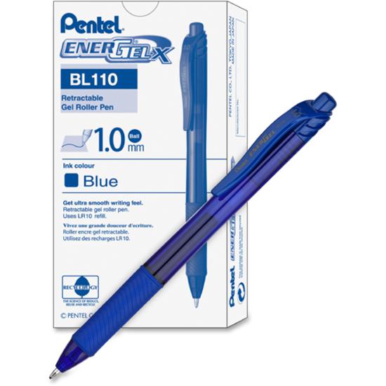 EnerGel EnerGel-X Retractable Gel Pens - Bold Pen Point - 1 mm Pen Point Size - Refillable - Retractable - Blue Gel-based Ink - Blue Barrel - Metal Tip - 12 / Box. Picture 4