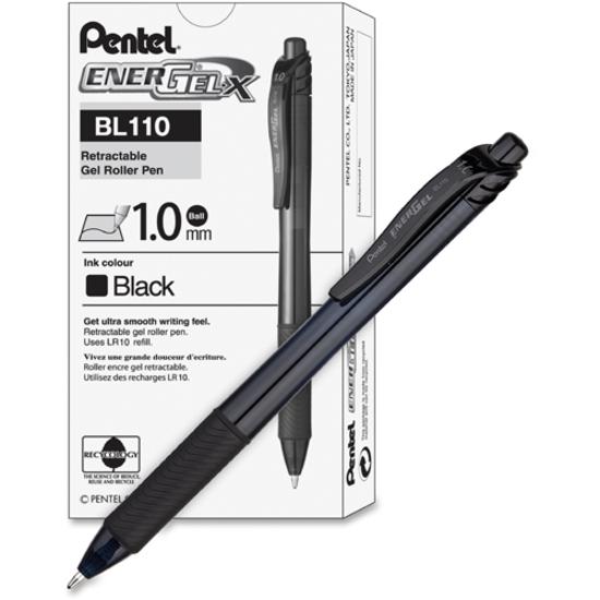 EnerGel EnerGel-X Retractable Gel Pens - Bold Pen Point - 1 mm Pen Point Size - Refillable - Retractable - Black Gel-based Ink - Black Barrel - Metal Tip - 12 / Box. Picture 4