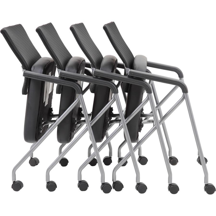 Boss Caressoft Plus Training Chair - Black Vinyl Seat - Black Mesh Back - Pewter Frame - Four-legged Base - Armrest - 2 / Carton. Picture 10