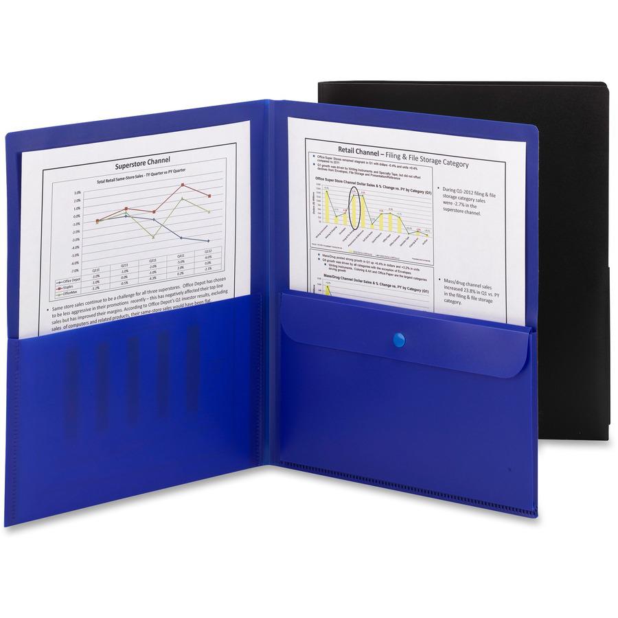 Smead Poly Two-Pocket Folders with Security Pocket - Letter - 8 1/2" x 11" Sheet Size - 50 Sheet Capacity - 2 Pocket(s) - Polypropylene - Dark Blue - 5 / Pack. Picture 5
