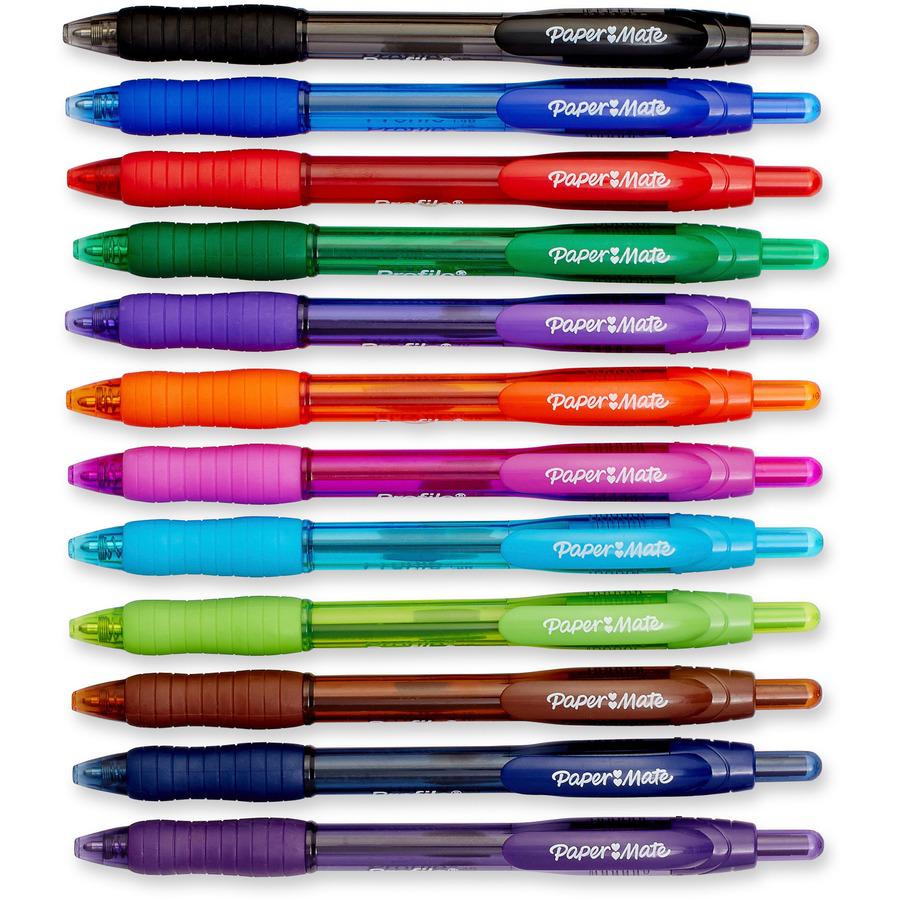 Paper Mate Profile Ballpoint Pen - Bold Pen Point - 1.4 mm Pen Point Size - Refillable - Retractable - Black, Blue, Green, Brown, Lime, Magenta, Navy, Orange, Purple, Turquoise, Violet - Turquoise Bar. Picture 2