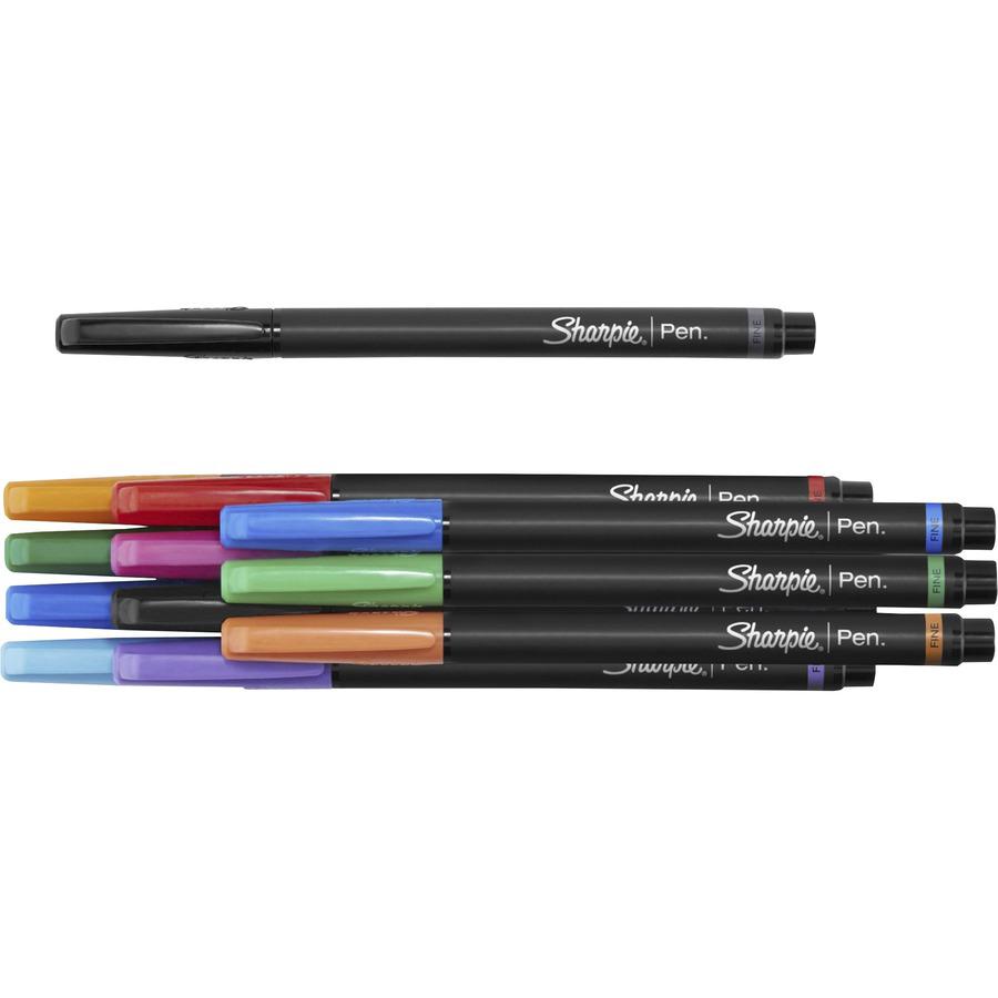 Sharpie Pen - Fine Point - Fine Pen Point - Black, Blue, Turquoise, Green, Clover, Orange, Hot Pink, Red, Purple, Coral - Black Barrel - 12 / Pack. Picture 2