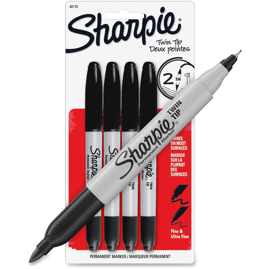 Sharpie Twin Tip Permanent Markers - Fine, Ultra Fine Marker Point - Black Alcohol Based Ink - 4 / Pack. Picture 3