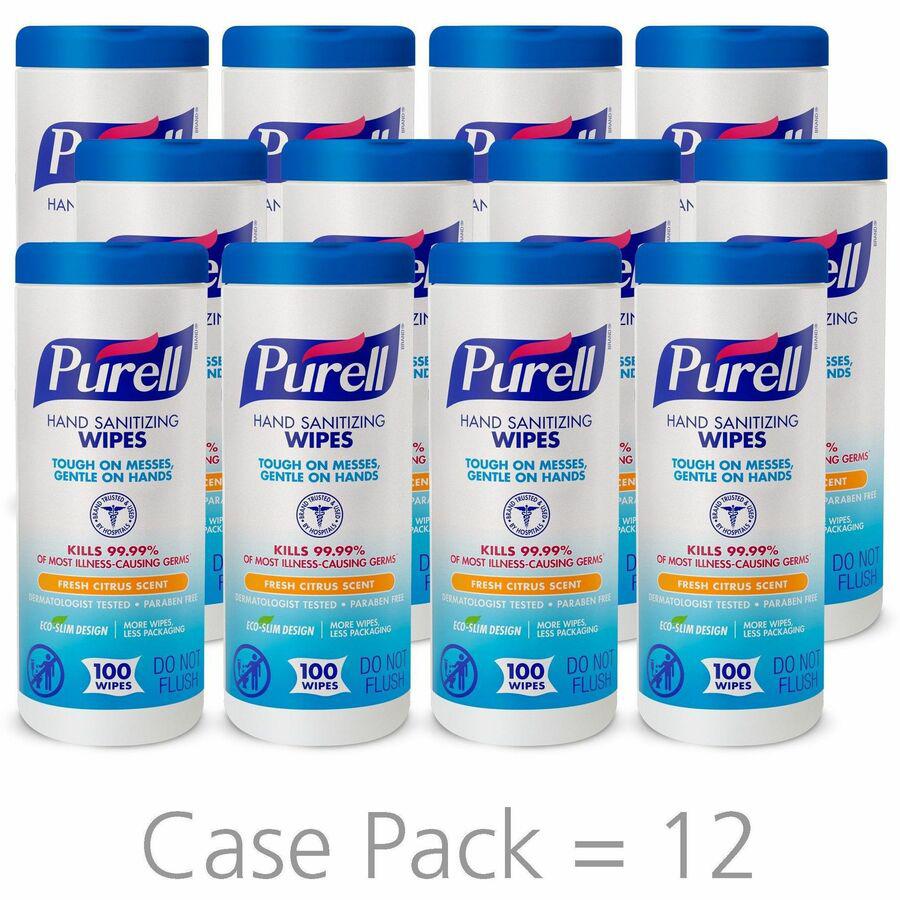 PURELL&reg; Sanitizing Wipes - Fresh Citrus - White - 100 Per Canister - 12 / Carton. Picture 2