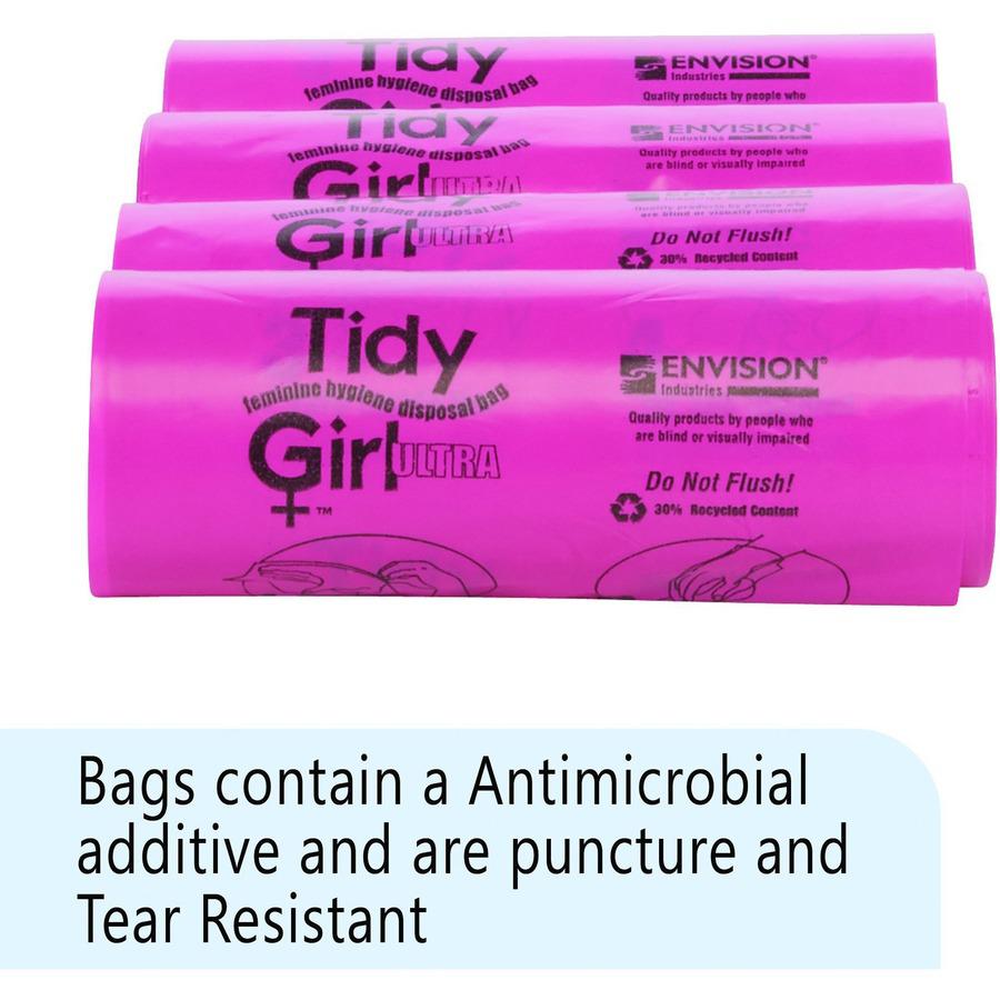 Stout Tidy Girl Feminine Hygiene Disposable Bags - 7.25" Width x 14" Length - 1.20 mil (30 Micron) Thickness - Pink - Plastic - 600/Box - Sanitary - Recycled. Picture 6