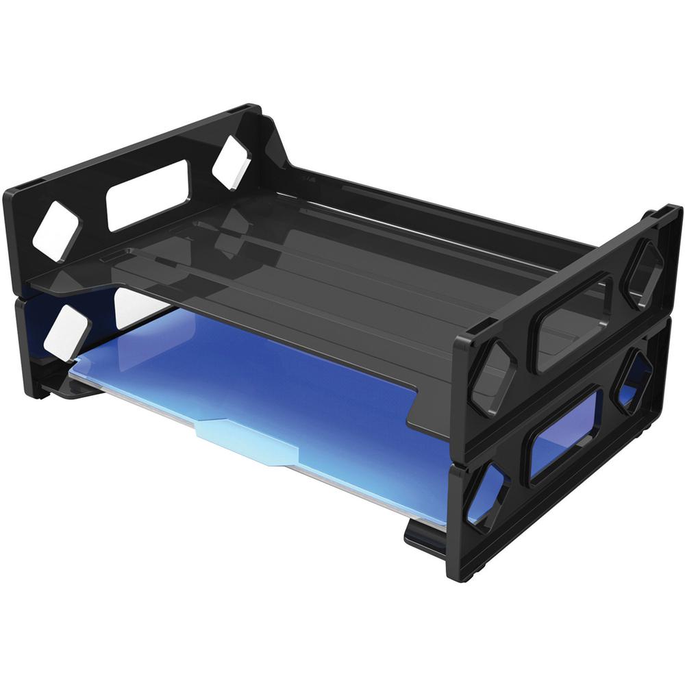 Deflecto Sustainable Office Stackable Desk Tray - 2.8" Height x 13" Width x 9" DepthDesktop - Durable, Stackable - 30% Recycled - Black - Plastic - 1 Each. Picture 2