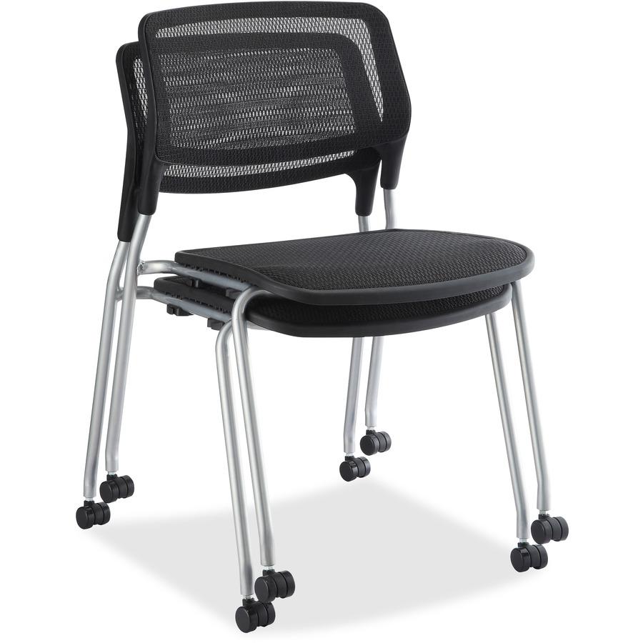 Lorell Stackable Guest Chairs - Black Seat - Black Back - Powder Coated Metal Frame - Four-legged Base - 2 / Carton. Picture 2