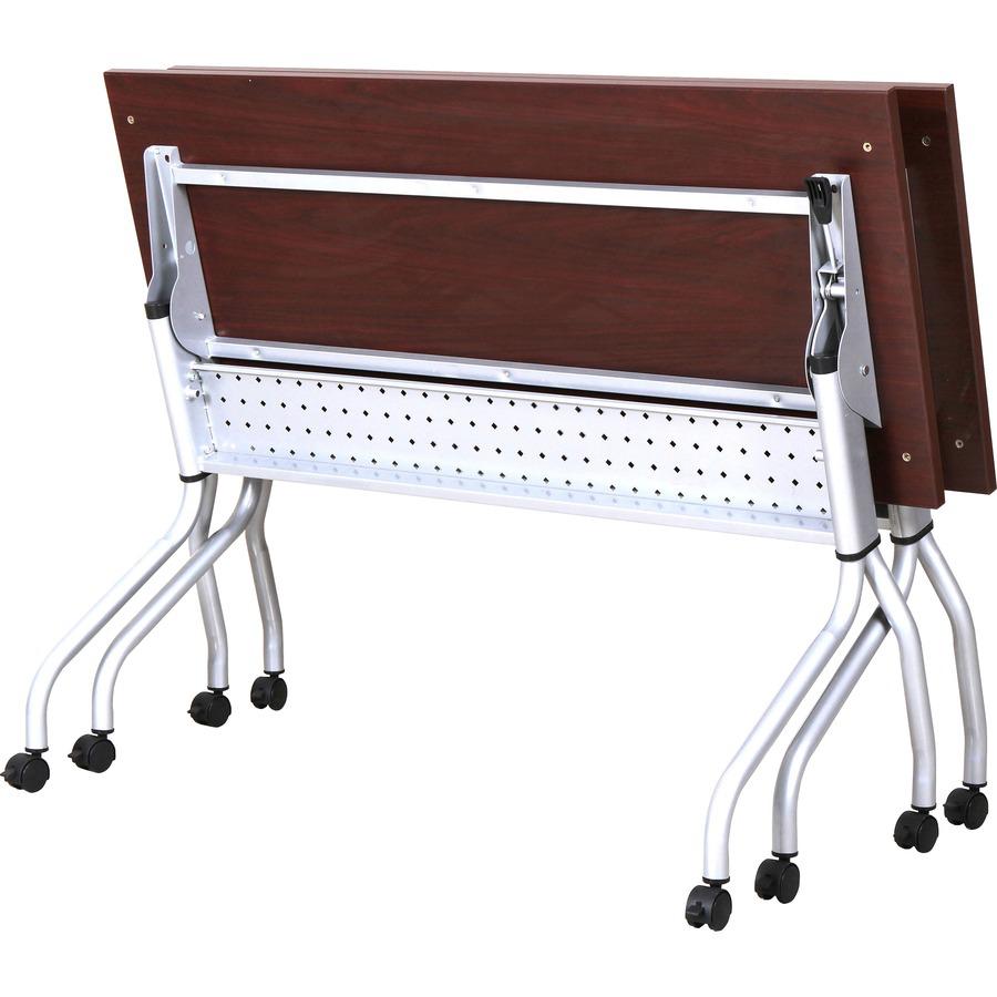 Lorell Flip Top Training Table - Rectangle Top - Four Leg Base - 4 Legs x 23.60" Table Top Width x 60" Table Top Depth - 29.50" Height x 59" Width x 23.63" Depth - Assembly Required - Mahogany - Nylon. Picture 8