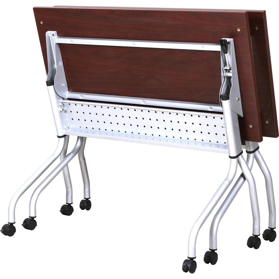 Lorell Flip Top Training Table - Rectangle Top - Four Leg Base - 4 Legs x 23.60" Table Top Width x 48" Table Top Depth - 29.50" Height x 47.25" Width x 23.63" Depth - Assembly Required - Mahogany - Ny. Picture 8