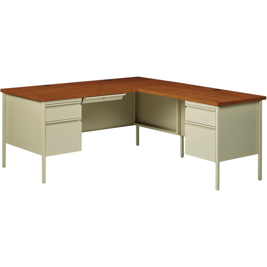 Lorell Fortress Series Double-Pedestal Desk - Rectangle Top - 60" Table Top Width x 30" Table Top Depth x 1.12" Table Top Thickness - 29.50" Height - Assembly Required - Oak, Oak Laminate, Putty - Ste. Picture 11