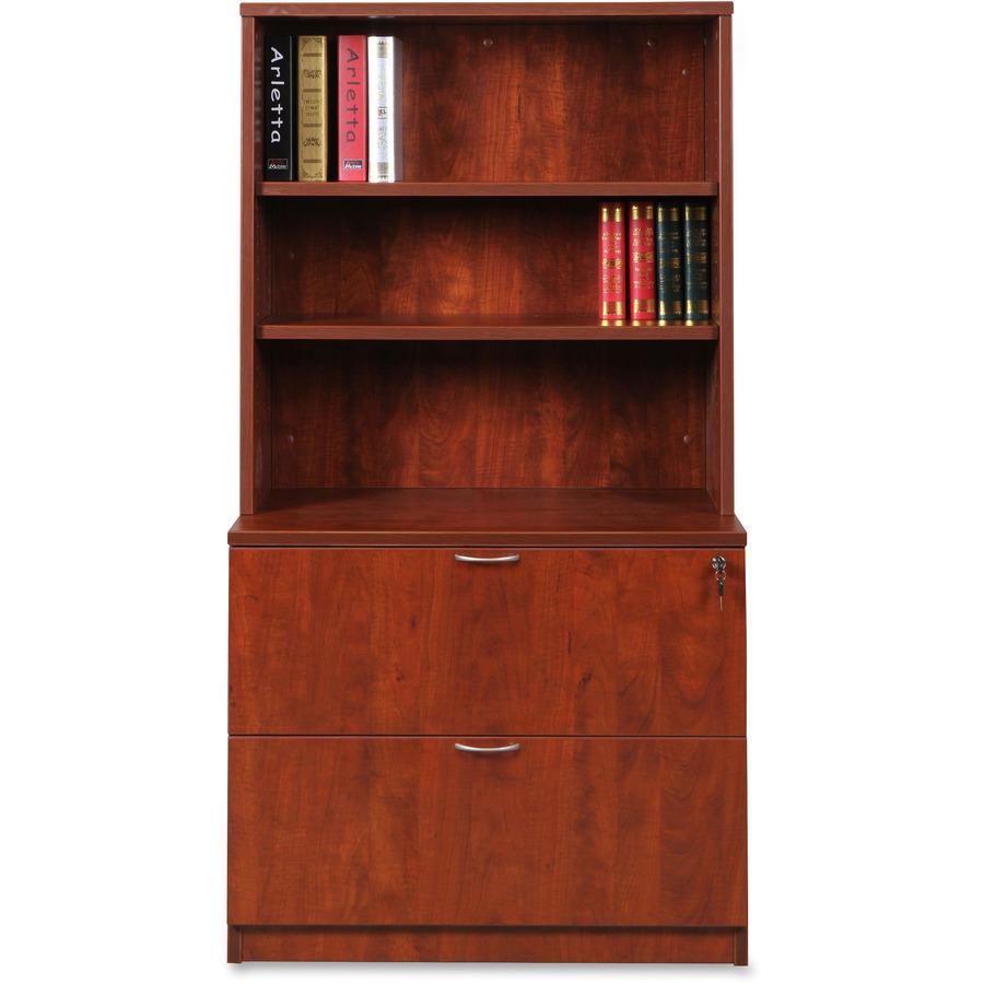 Lorell Essentials Cherry Laminate Stack-on Bookshelf - 36" x 15" x 36" - 2 x Shelf(ves) - Lockable - Cherry, Laminate - MFC, Polyvinyl Chloride (PVC) - Assembly Required. Picture 7