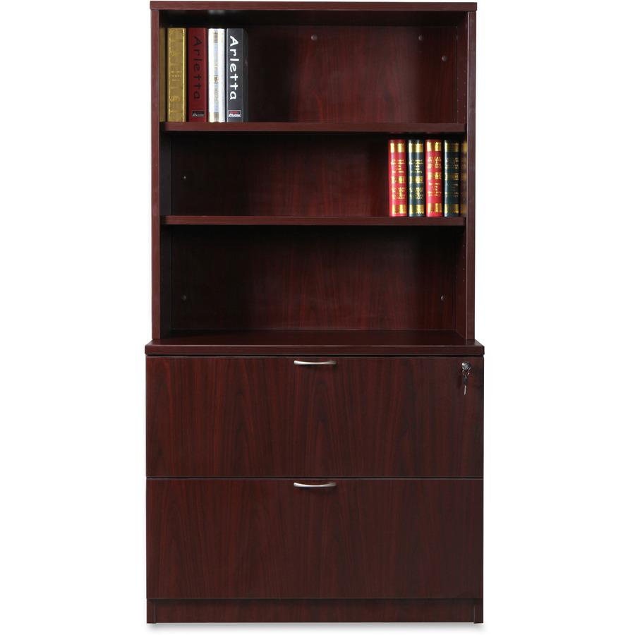 Lorell Essentials Series Stack-on Bookshelf - 36" x 15" x 36" - 2 x Shelf(ves) - Stackable - Mahogany, Laminate - MFC, Polyvinyl Chloride (PVC) - Assembly Required. Picture 7