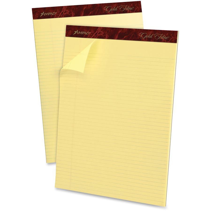 Ampad Ampad Gold Fibre Narrow Rule Writing Pads - 50 Sheets - Watermark - Stapled/Glued - 0.25" Ruled - 16 lb Basis Weight - 8 1/2" x 11 3/4" - Canary Yellow Paper - Micro Perforated, Bleed-free, Chip. Picture 4