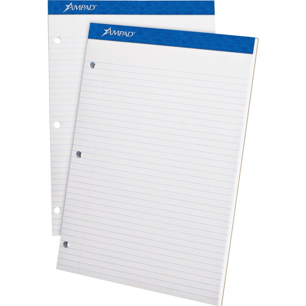Ampad Perforated 3 Hole Punched Ruled Double Sheet Pads - Letter - 100 Sheets - Stapled - Both Side Ruling Surface - 0.28" Ruled - 15 lb Basis Weight - 8 1/2" x 11"8.5"11.8" - White Paper - White Cove. Picture 3