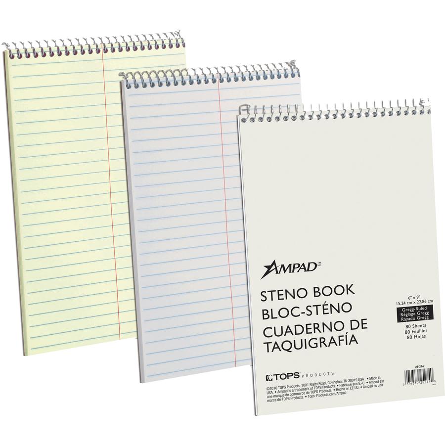 Ampad Kraft Cover Steno Book - 70 Sheets - Wire Bound - 0.34" Ruled - Gregg Ruled - 15 lb Basis Weight - 6" x 9" - White Paper - Kraft Cover - Chipboard Backing, Sturdy Cover - 1 Each. Picture 5