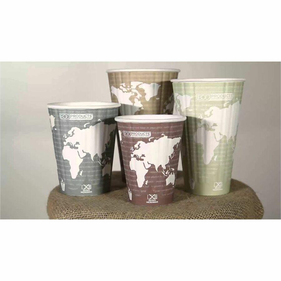 Eco-Products 16 oz World Art Insulated Hot Beverage Cups - 600 / Carton - Tan - Hot Drink. Picture 5