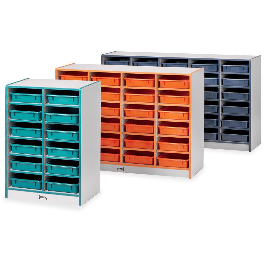 Jonti-Craft Rainbow Accents Mobile Paper-Tray Storage - 30 Compartment(s) - 35.5" Height x 60" Width x 15" Depth - Chip Resistant, Laminated - Blue - Rubber - 1 Each. Picture 3