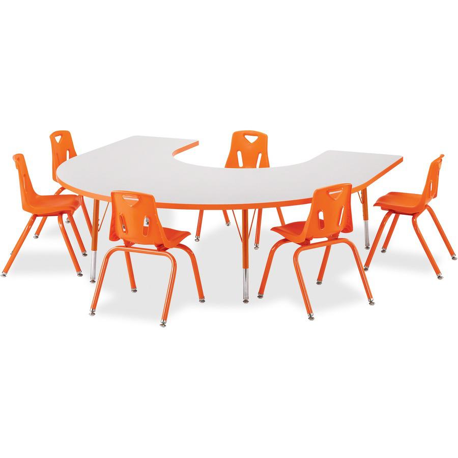Jonti-Craft Berries Prism Horseshoe Student Table - For - Table TopLaminated Horseshoe-shaped, Orange Top - Four Leg Base - 4 Legs - Adjustable Height - 24" to 31" Adjustment - 66" Table Top Length x . Picture 3
