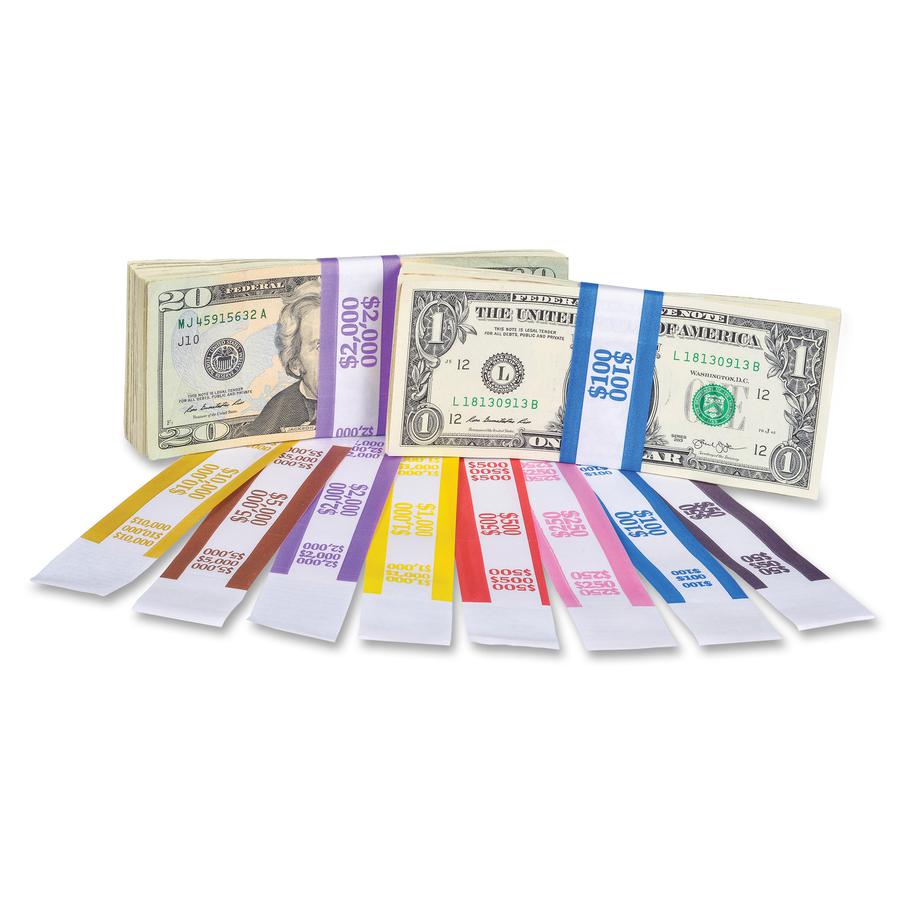 PAP-R Currency Straps - 1.25" Width - Total $100 in $1 Denomination - Self-sealing, Self-adhesive, Durable - 20 lb Basis Weight - Kraft - White, Blue - 1000 / Pack. Picture 7