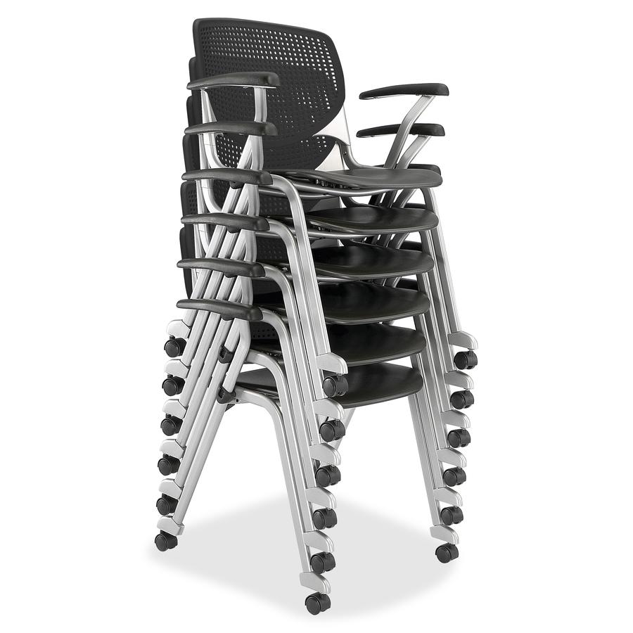 KFI "2300" Series Stack Chair - Light Gray Polypropylene Seat - Light Gray Polypropylene Back - Silver, Powder Coated Tubular Steel Frame - Four-legged Base - 1 Each. Picture 3