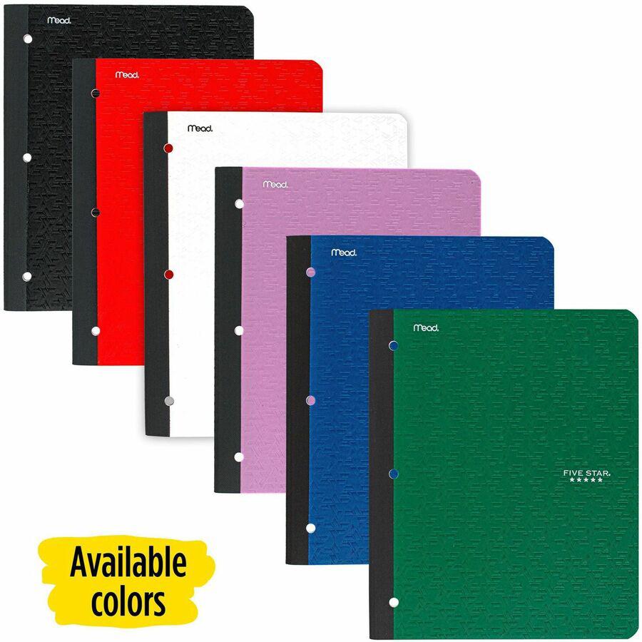 Five Star 11" 1-subject Wireless Notebook - 80 Sheets - Sewn - College Ruled - 3 Hole(s) - 9 1/8" x 11" - BlackPlastic Cover - Pocket, Perforated, Bleed Resistant, Easy Tear, Durable Cover - 1 Each. Picture 2