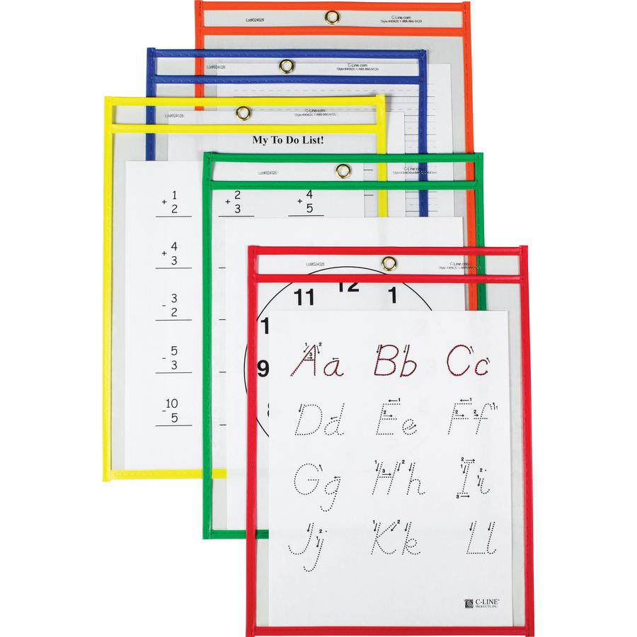 C-Line Reusable Dry Erase Pockets - Study Aid - Assorted Primary Colors, 9 x 12, 25/BX, 40620. Picture 3