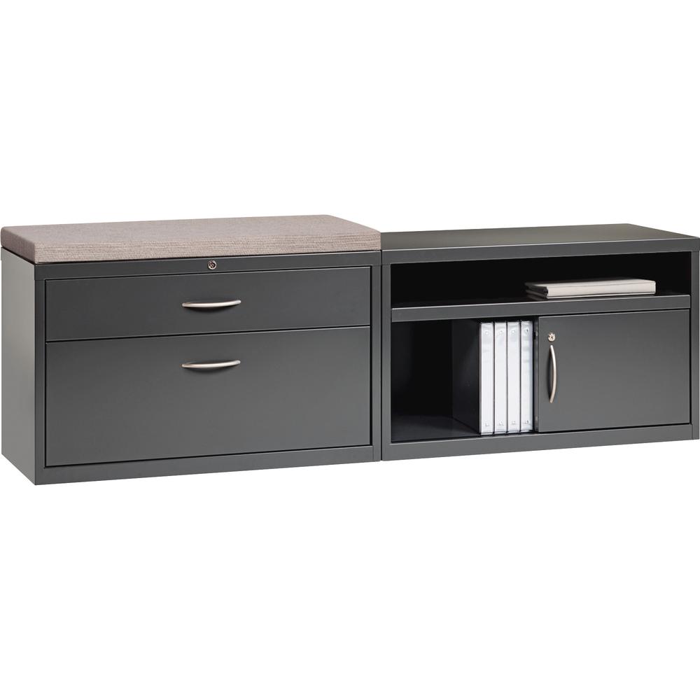 Lorell Sliding Door Lateral Credenza Sliding Door Credenza - 36" x 18.8" x 21.9" - 2 x Shelf(ves) - Sliding Door(s) - Lateral - Sliding Door, Pull Handle, Leveling Glide - Charcoal - Recycled. Picture 4