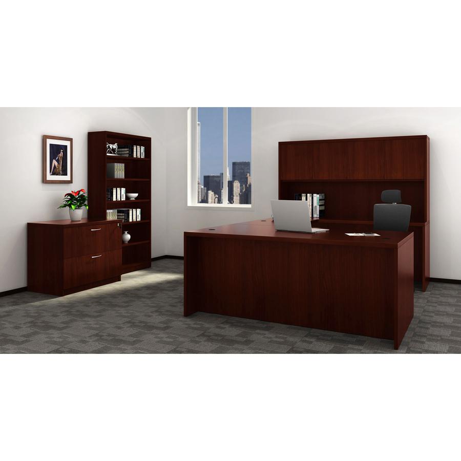 Lorell Chateau Series Mahogany Laminate Desking - 70.9" x 35.4" x 30"Desk, 1.5" Top - Reeded Edge - Material: P2 Particleboard - Finish: Mahogany, Laminate. Picture 5