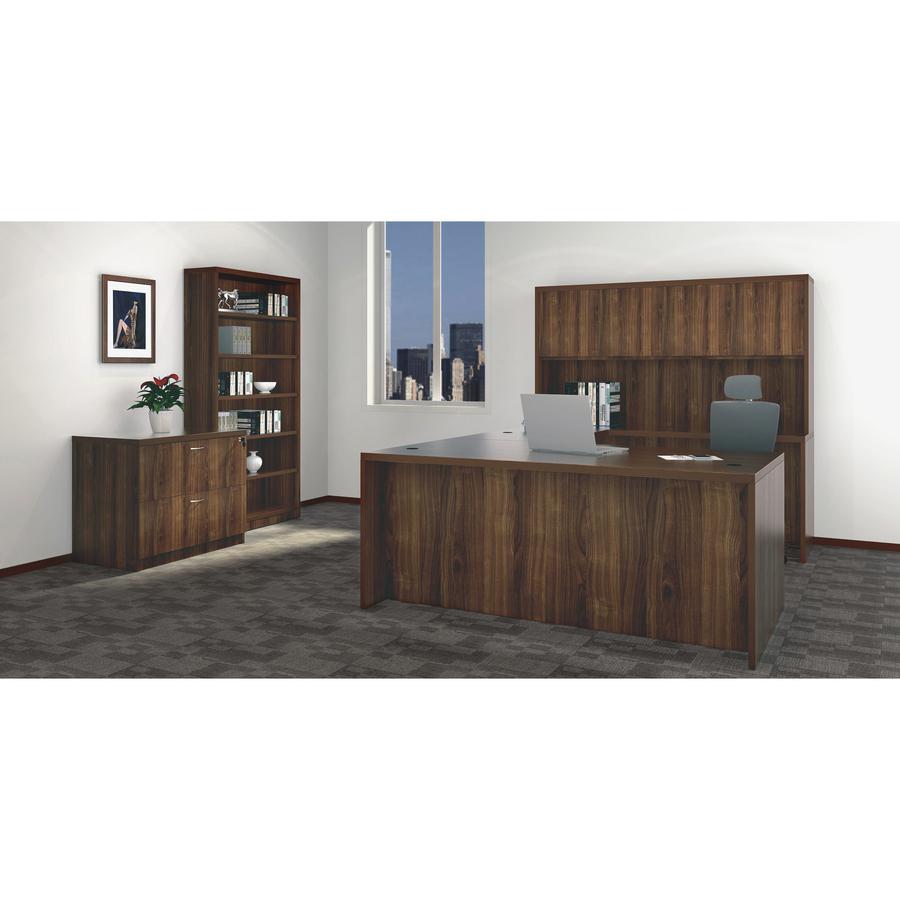 Lorell Chateau Series Rectangular desk - 70.9" x 35.4"30" Desk, 1.5" Top - Reeded Edge - Material: P2 Particleboard - Finish: Walnut, Laminate - Durable, Modesty Panel, Grommet, Cord Management - For . Picture 3