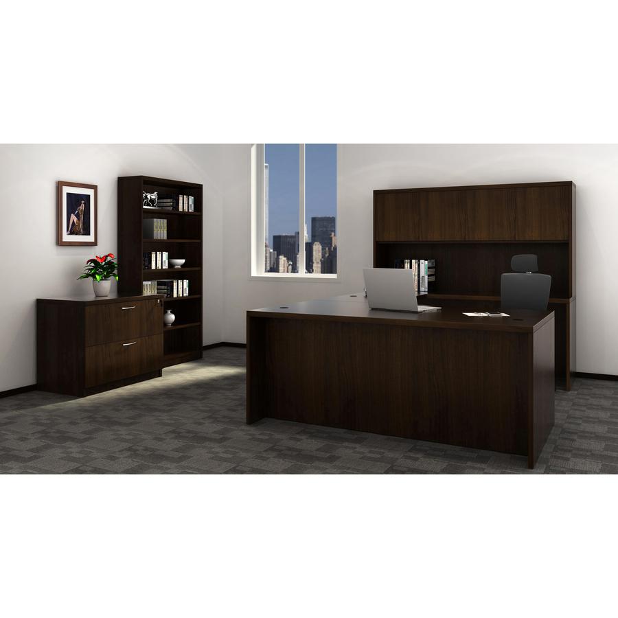 Lorell Chateau Series Mahogany Laminate Desking Table Desk - 66.1" x 29.5" x 30"Table, 1.5" Table Top - Reeded Edge - Material: P2 Particleboard - Finish: Mahogany Laminate. Picture 3