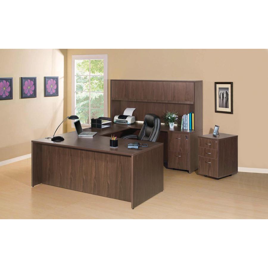 Lorell Essentials Series Credenza Shell - 70.9" x 23.6"29.5" Credenza, 1" Top, 3.8" Drawer Pull, 0.1" Edge - Walnut, Laminate Table Top - Durable, Grommet, Cord Management, Adjustable Feet - For Offic. Picture 5