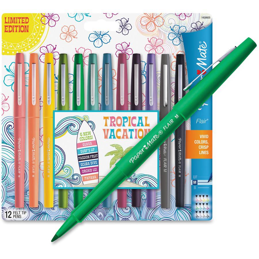 Paper Mate Flair Medium Point Porous Markers - Medium Pen Point - Assorted Water Based Ink - Felt Tip - 12 / Pack. Picture 2