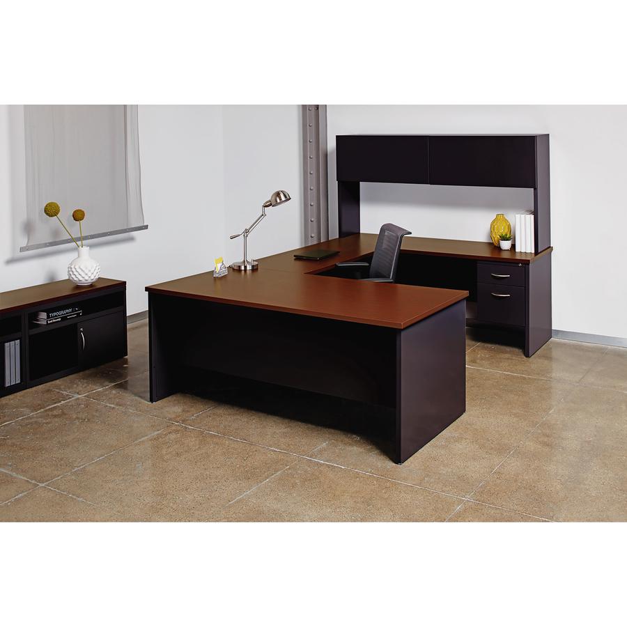 Lorell Walnut Laminate Commercial Steel Desk Series Pedestal Desk - 2-Drawer - 66" x 30" , 1.1" Top - 2 x Box, File Drawer(s) - Single Pedestal on Right Side - Material: Steel - Finish: Walnut Laminat. Picture 3